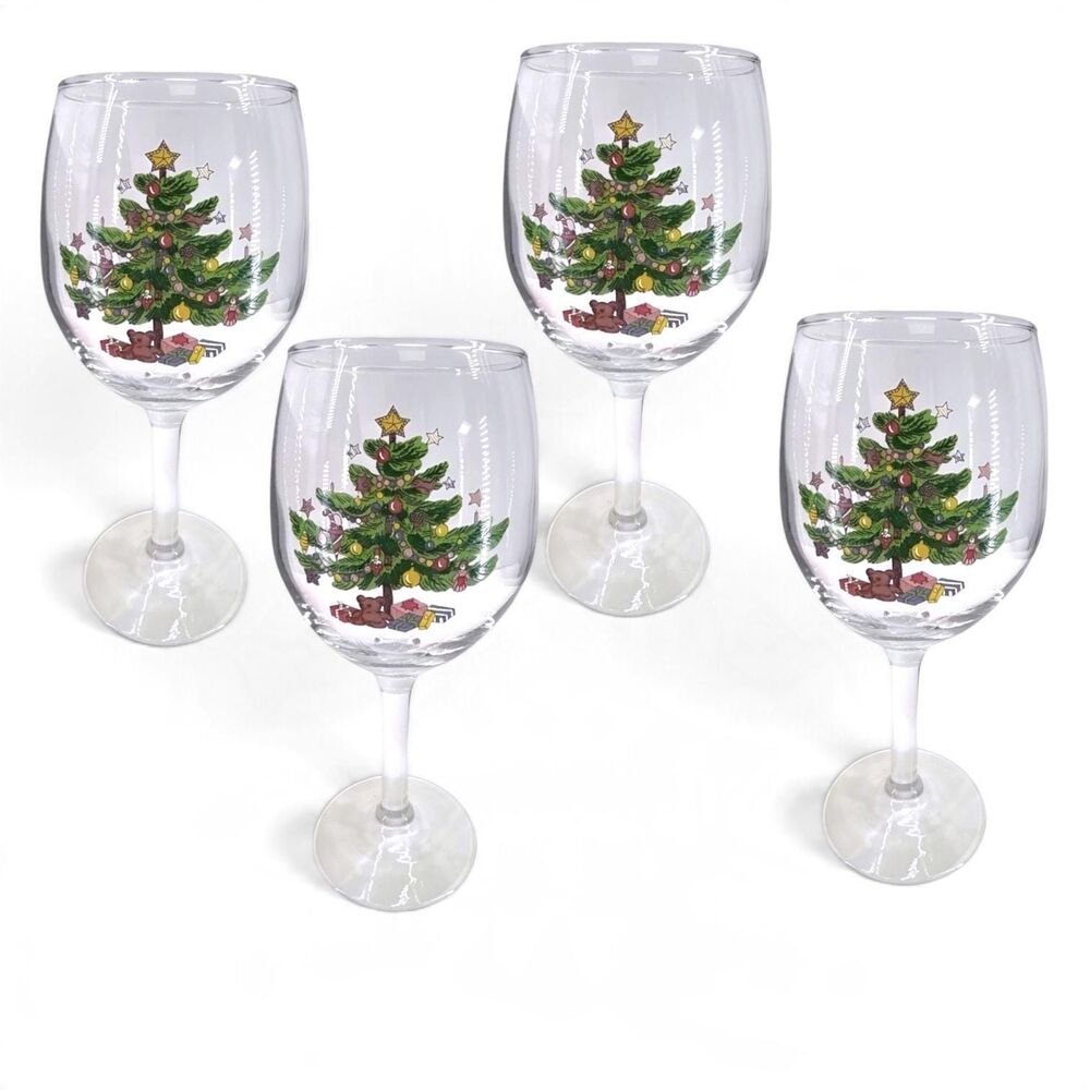 Vintage Nikko Christmastime Stemware Set Of 4 All-Purpose Goblet 11 oz.